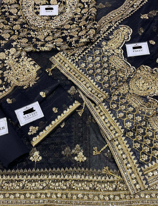 Maria B Wedding Collection Saree Heavy Embroidered Net Saree 3UP27
