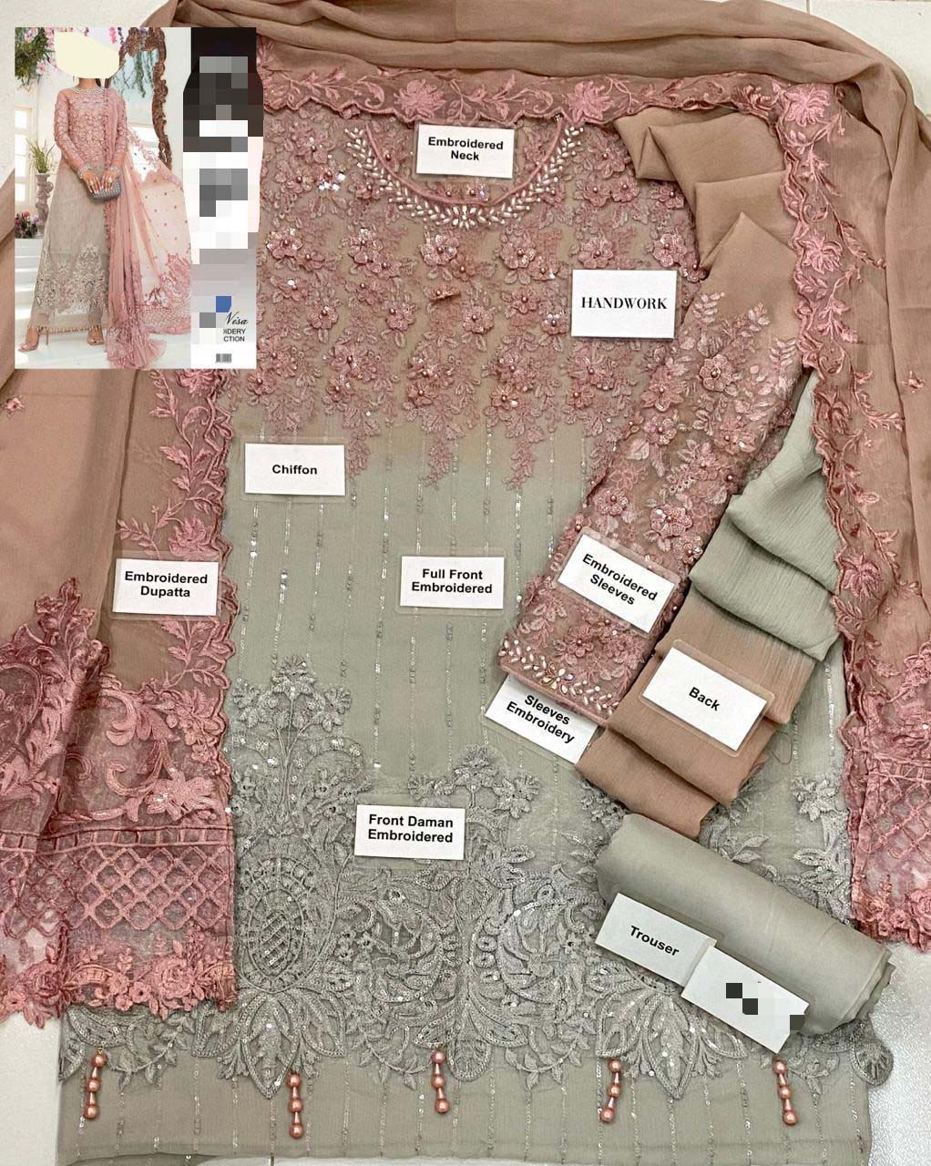 Maria B Embellished Chiffon Tie & Dye 3-Piece with Heavy Dupatta Unstitched UP45