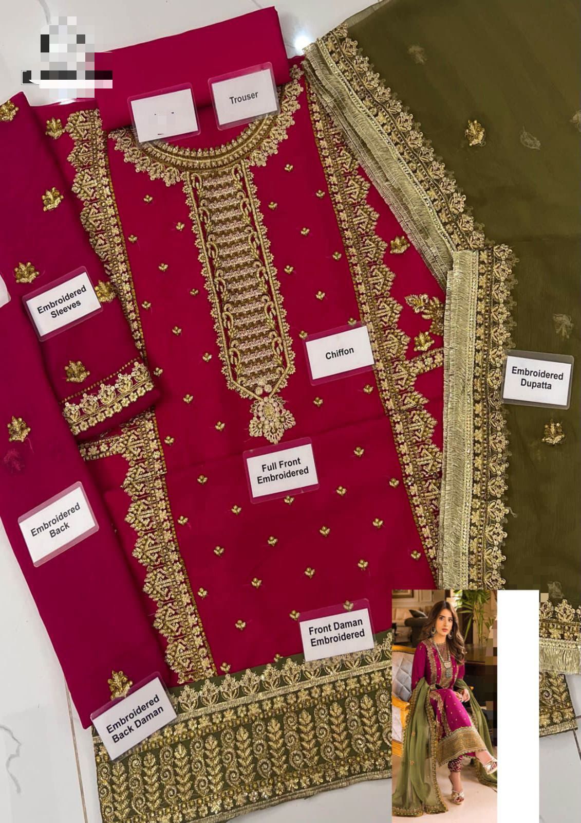 Luxury Embroidered Chiffon 3-Piece Suite Unstitched UP86
