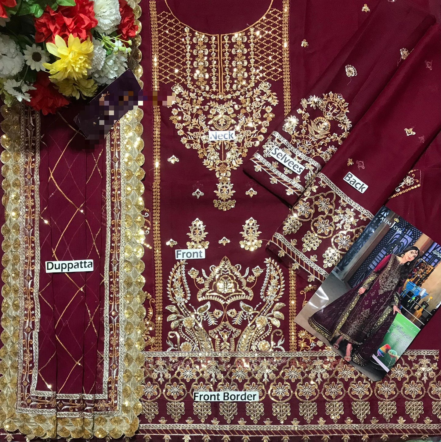 Asim Jofa Embroidered Chiffon 3-Piece with Chiffon Dupatta & Malai Trouser Unstitched UP160