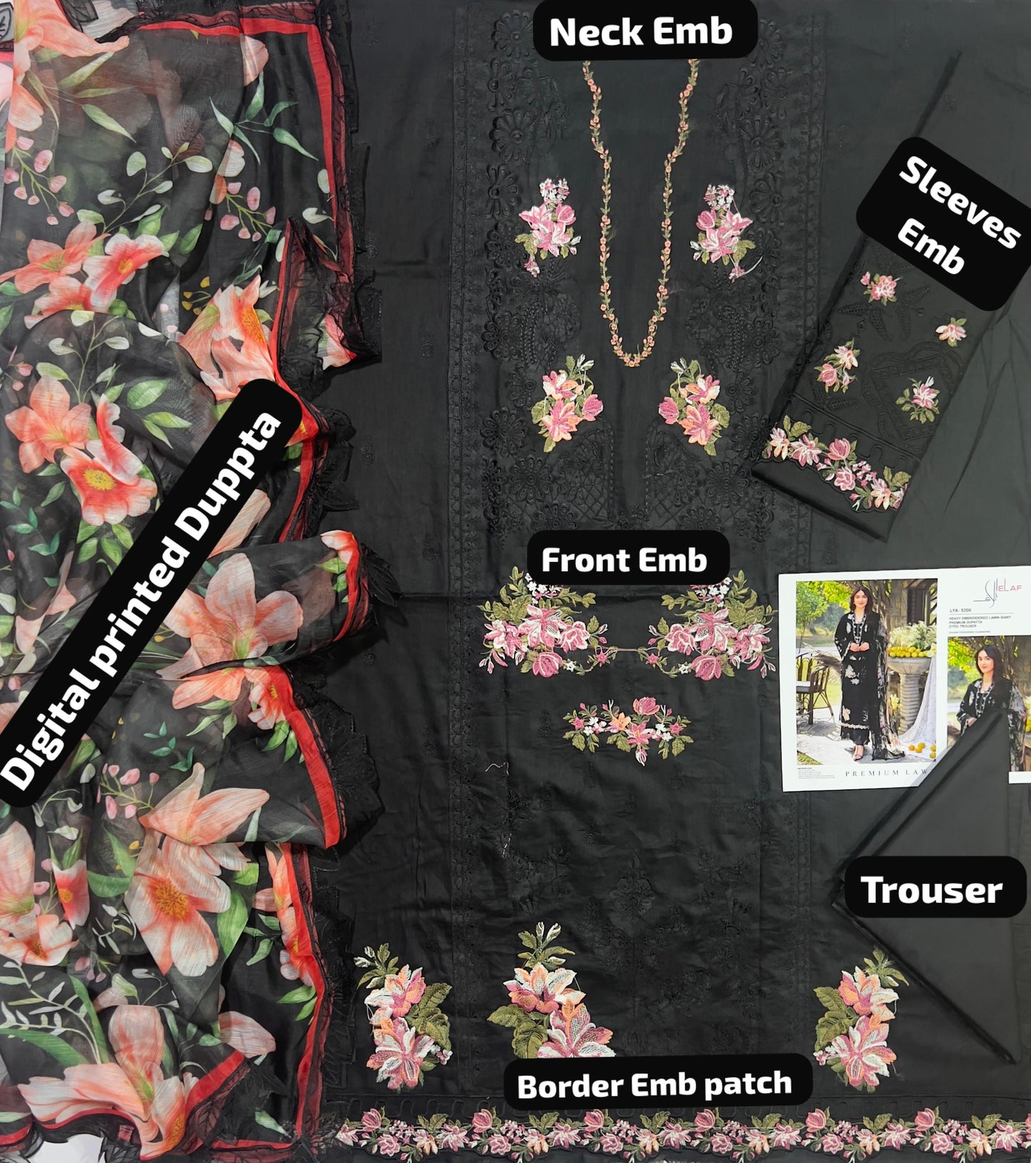 Elaf Heavy Embroidered Lawn 3-Piece with Digital Printed Monark Dupatta Unstitched DPS104