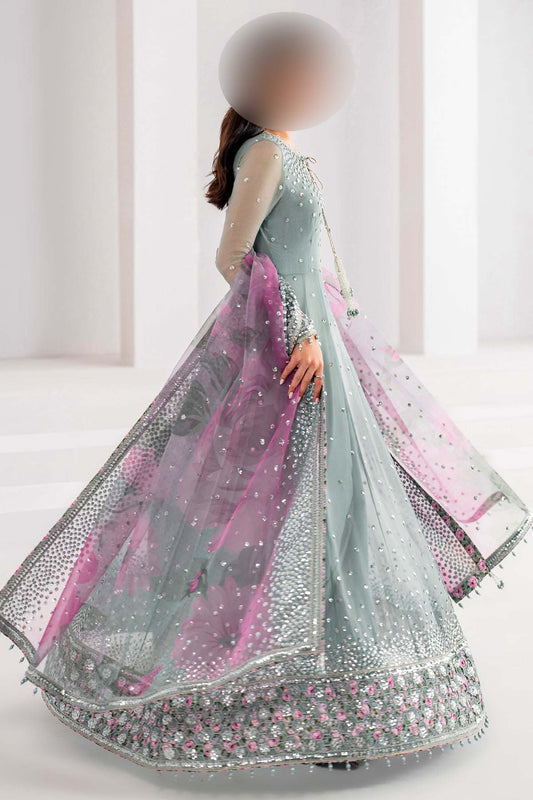 Jazmin Sequence Embroidered Chiffon Maxi 3-Piece with Net Dupatta & Silk Trouser Unstitched UP74