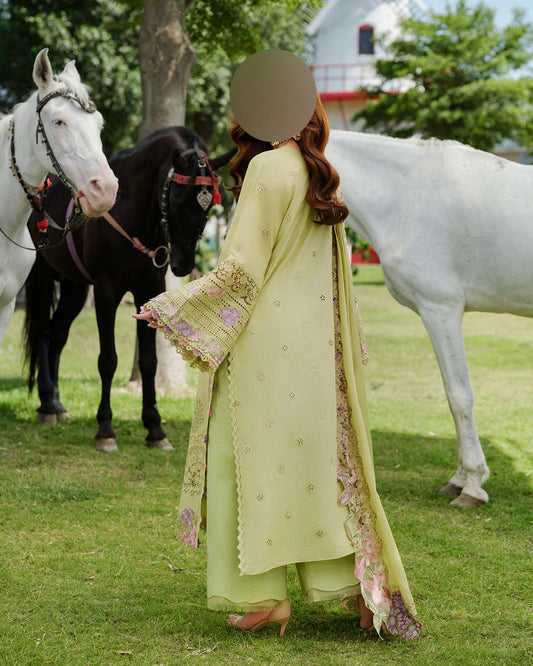 Elaf Chikankari Cotton 3-Piece unstitched Suit with Organza Dupatta KSA72