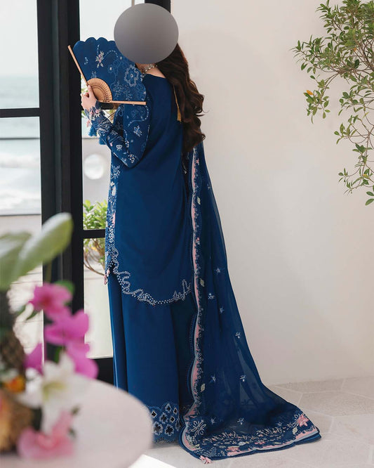 Qalamkar Chikankari Cotton 3-Piece Unstitched Suit with Organza Dupatta KSA70