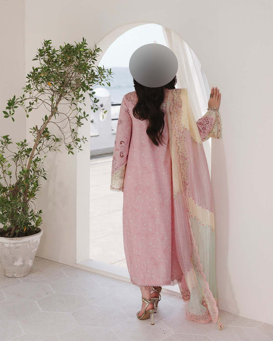Qalamkar Chikankari Cotton 3-Piece unstitched Suit with Javeria Net Dupatta KSA73