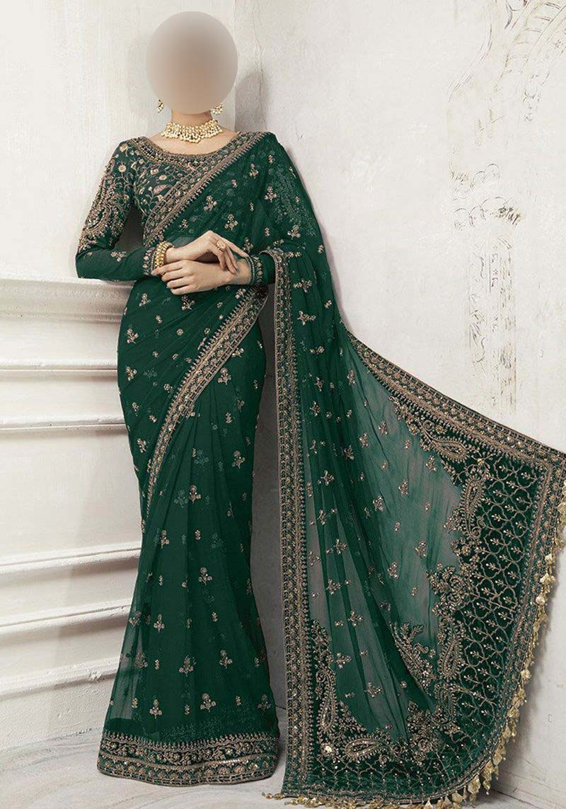Maria B Wedding Collection Saree Heavy Embroidered Net Saree 2UP27