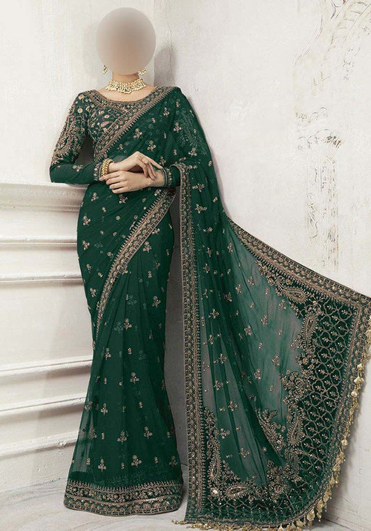 Maria B Wedding Collection Saree Heavy Embroidered Net Saree 2UP27