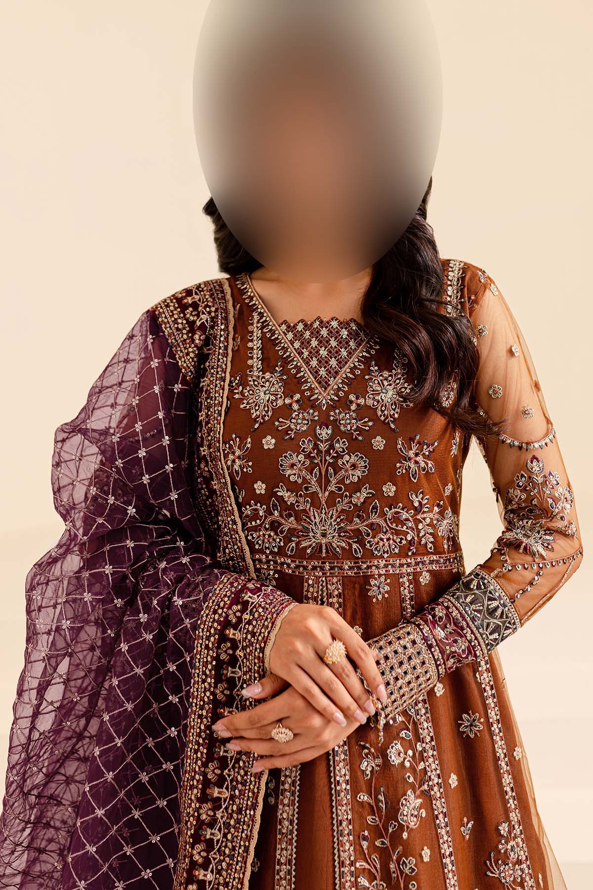Farasha Embroidered Net Frock 3-Piece with Net Dupatta & Shamose Silk Trouser Unstitched UP65