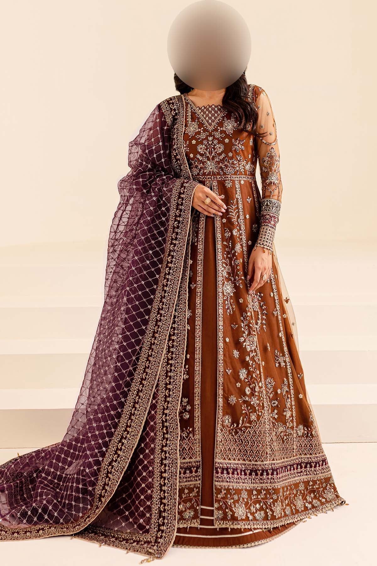 Farasha Embroidered Net Frock 3-Piece with Net Dupatta & Shamose Silk Trouser Unstitched UP65