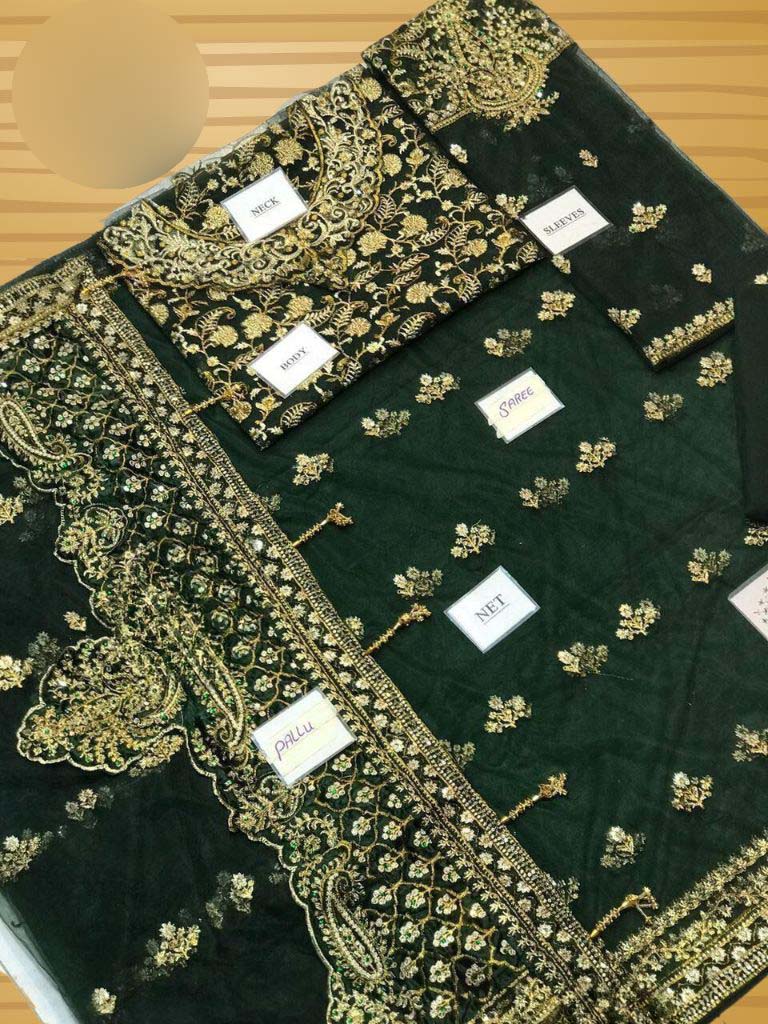 Maria B Wedding Collection Saree Heavy Embroidered Net Saree 2UP27