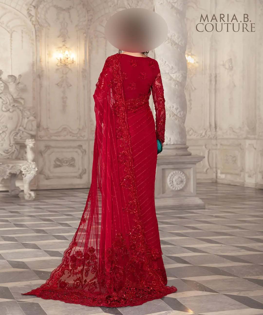 Maria B Luxury Heavy Embroidered Net Saree with Silk Petticoat UP32