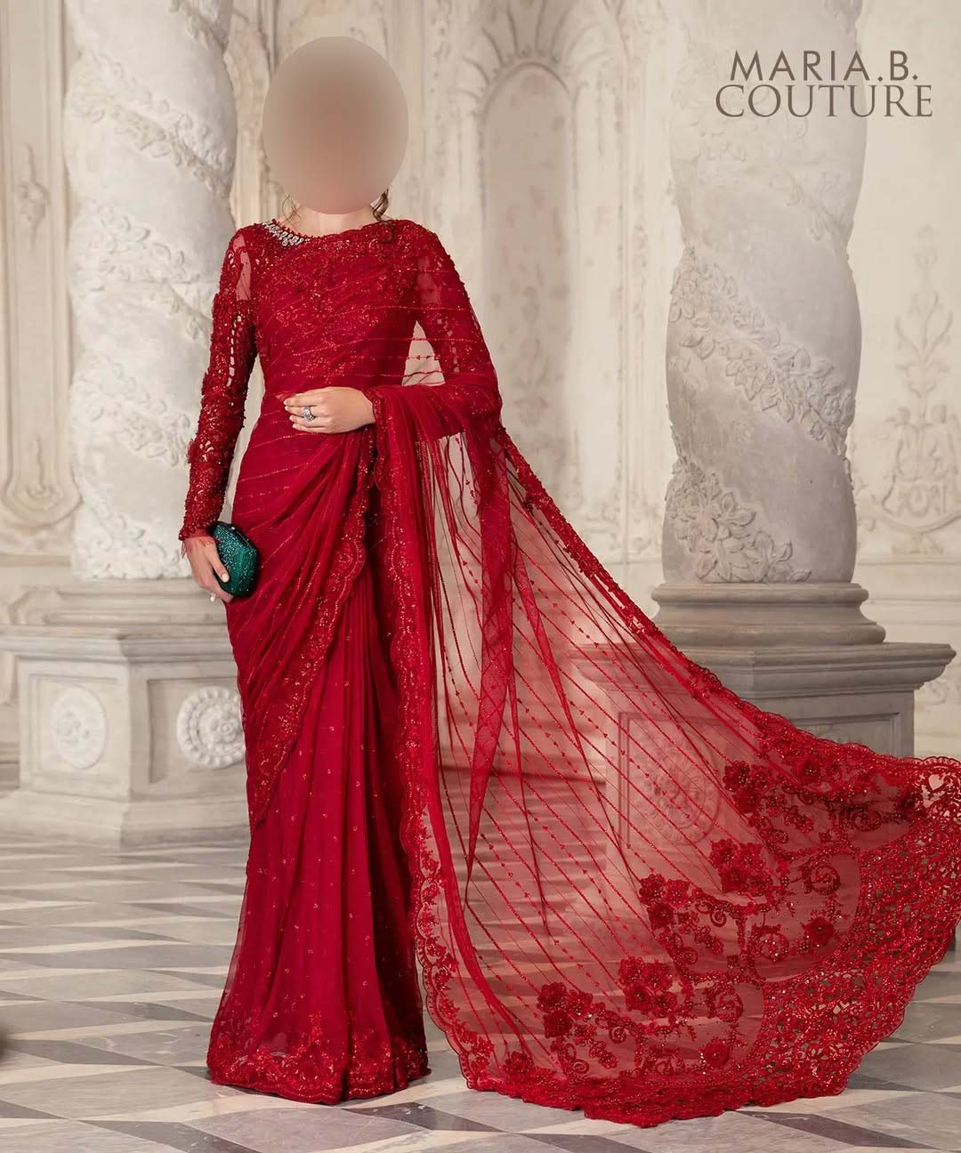 Maria B Luxury Heavy Embroidered Net Saree with Silk Petticoat UP32