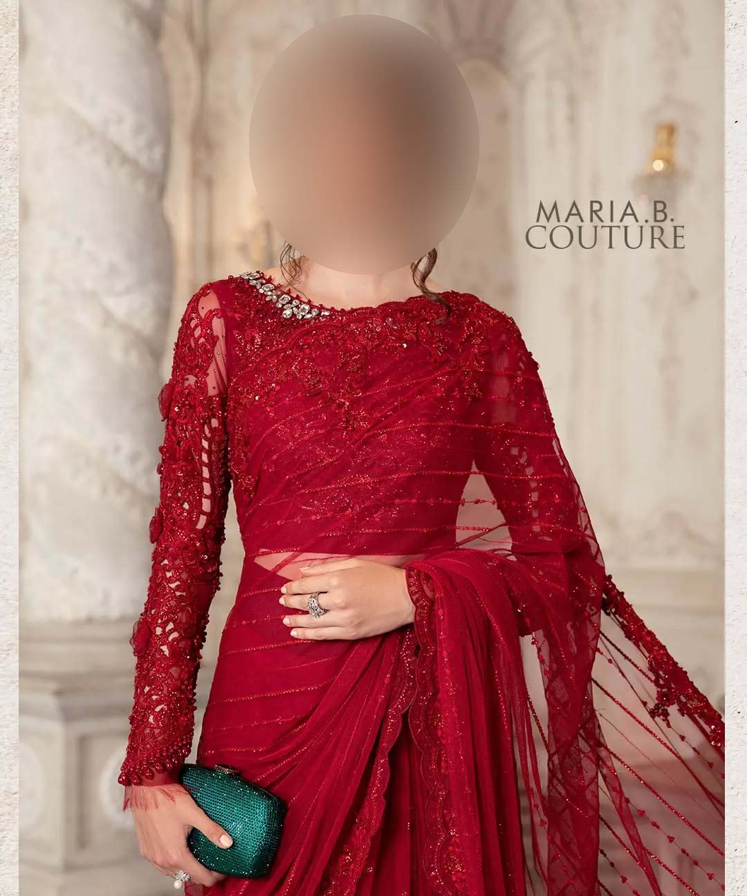 Maria B Luxury Heavy Embroidered Net Saree with Silk Petticoat UP32