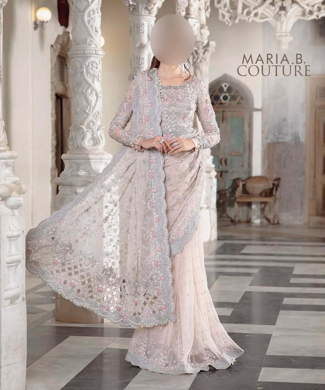 Maria B Exclusive Heavy Embroidered Net Saree with Silk Petticoat UP30