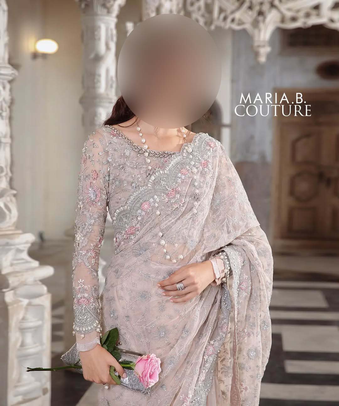 Maria B Exclusive Heavy Embroidered Net Saree with Silk Petticoat UP30
