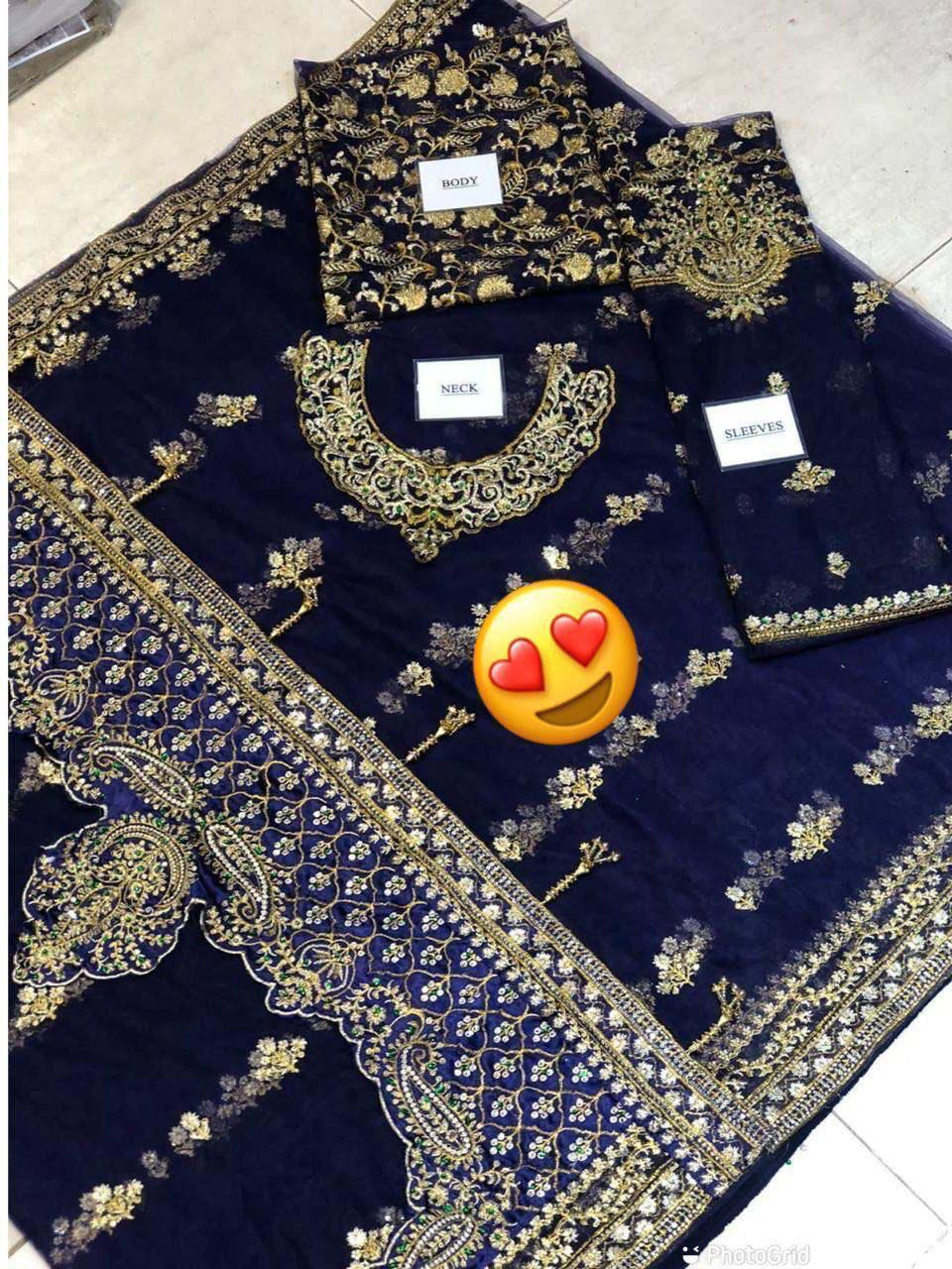 Maria B Wedding Collection Saree Heavy Embroidered Net Saree 1UP27