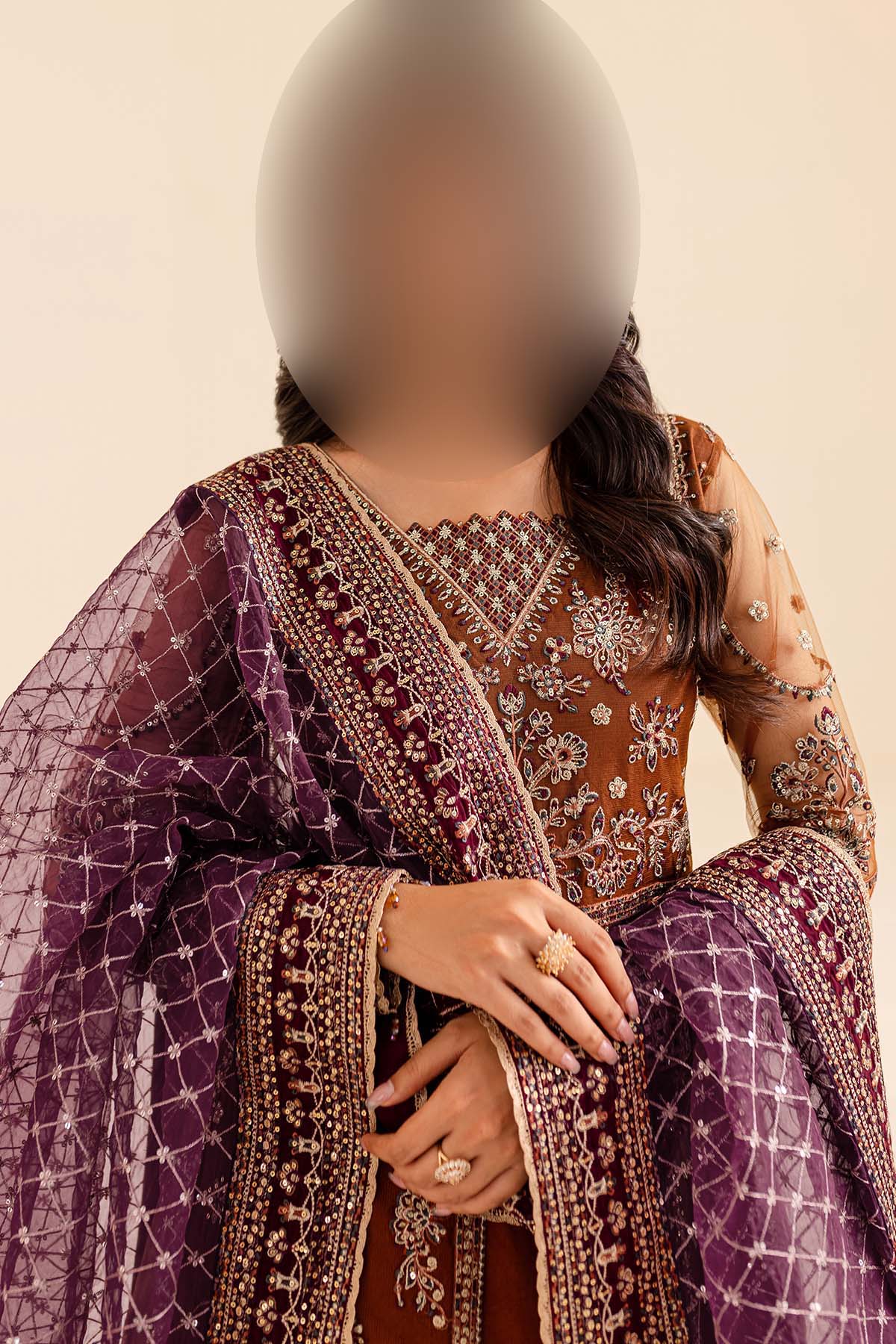 Farasha Embroidered Net Frock 3-Piece with Net Dupatta & Shamose Silk Trouser Unstitched UP65