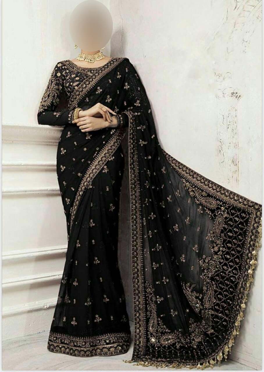 Maria B Wedding Collection Saree Heavy Embroidered Net Saree 3UP27