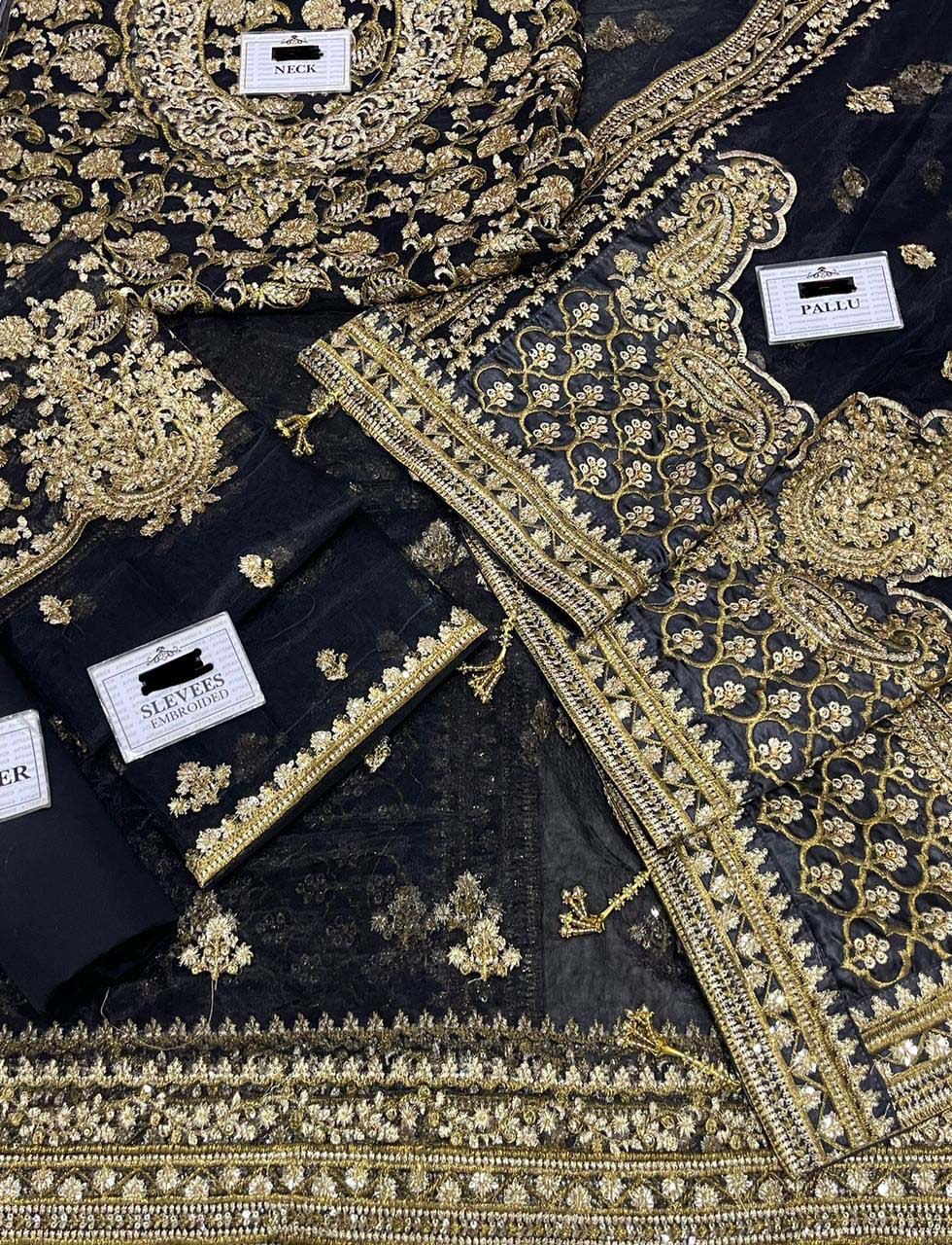Maria B Wedding Collection Saree Heavy Embroidered Net Saree 3UP27
