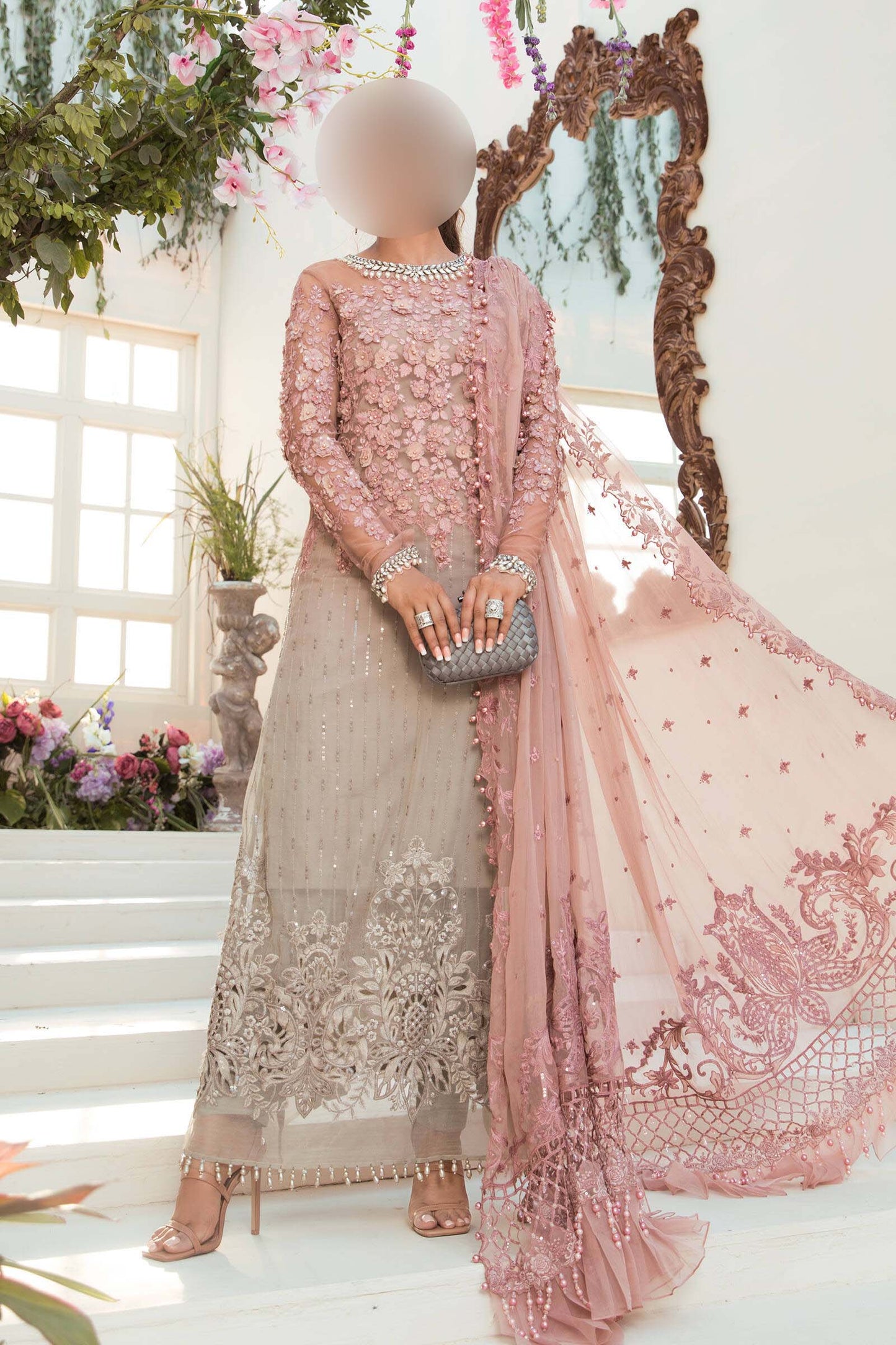 Maria B Embellished Chiffon Tie & Dye 3-Piece with Heavy Dupatta Unstitched UP45
