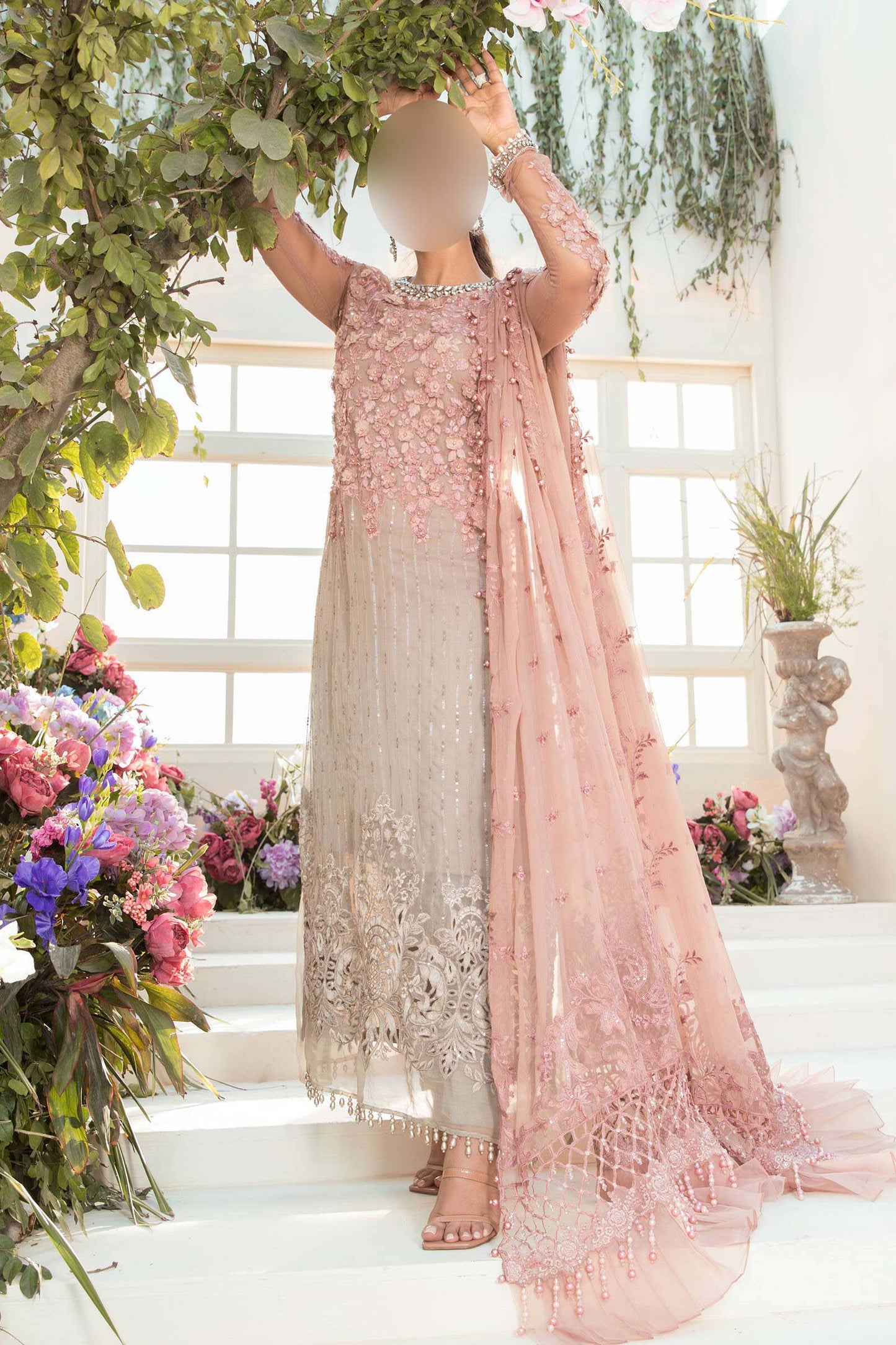 Maria B Embellished Chiffon Tie & Dye 3-Piece with Heavy Dupatta Unstitched UP45