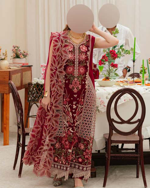 Mahnur Chikankari Cotton 3-Piece Unstitched Suit with Khaddi Net Dupatta KSA69