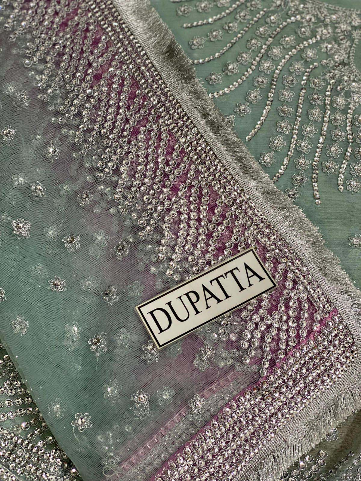 Jazmin Sequence Embroidered Chiffon Maxi 3-Piece with Net Dupatta & Silk Trouser Unstitched UP74