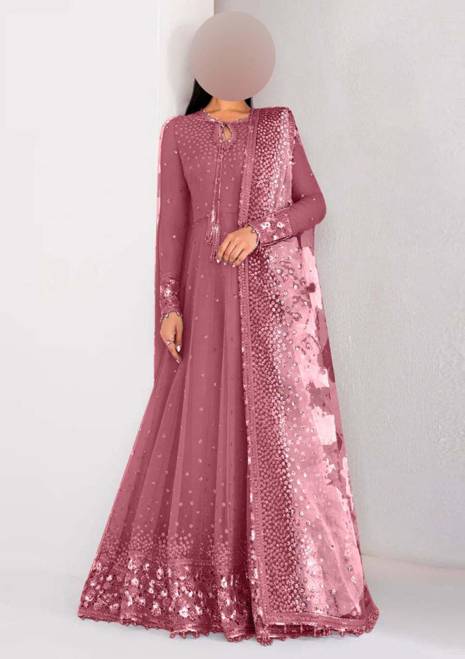 Jazmin Sequence Embroidered Chiffon Maxi 3-Piece with Net Dupatta & Silk Trouser Unstitched UP76