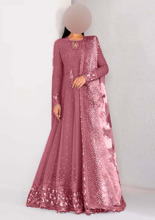 Jazmin Sequence Embroidered Chiffon Maxi 3-Piece with Net Dupatta & Silk Trouser Unstitched UP76