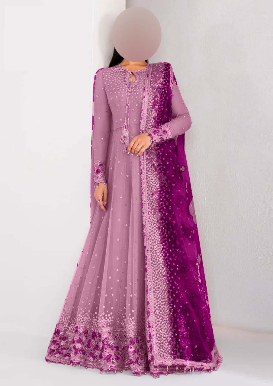 Jazmin Sequence Embroidered Chiffon Maxi 3-Piece with Net Dupatta & Silk Trouser Unstitched UP75