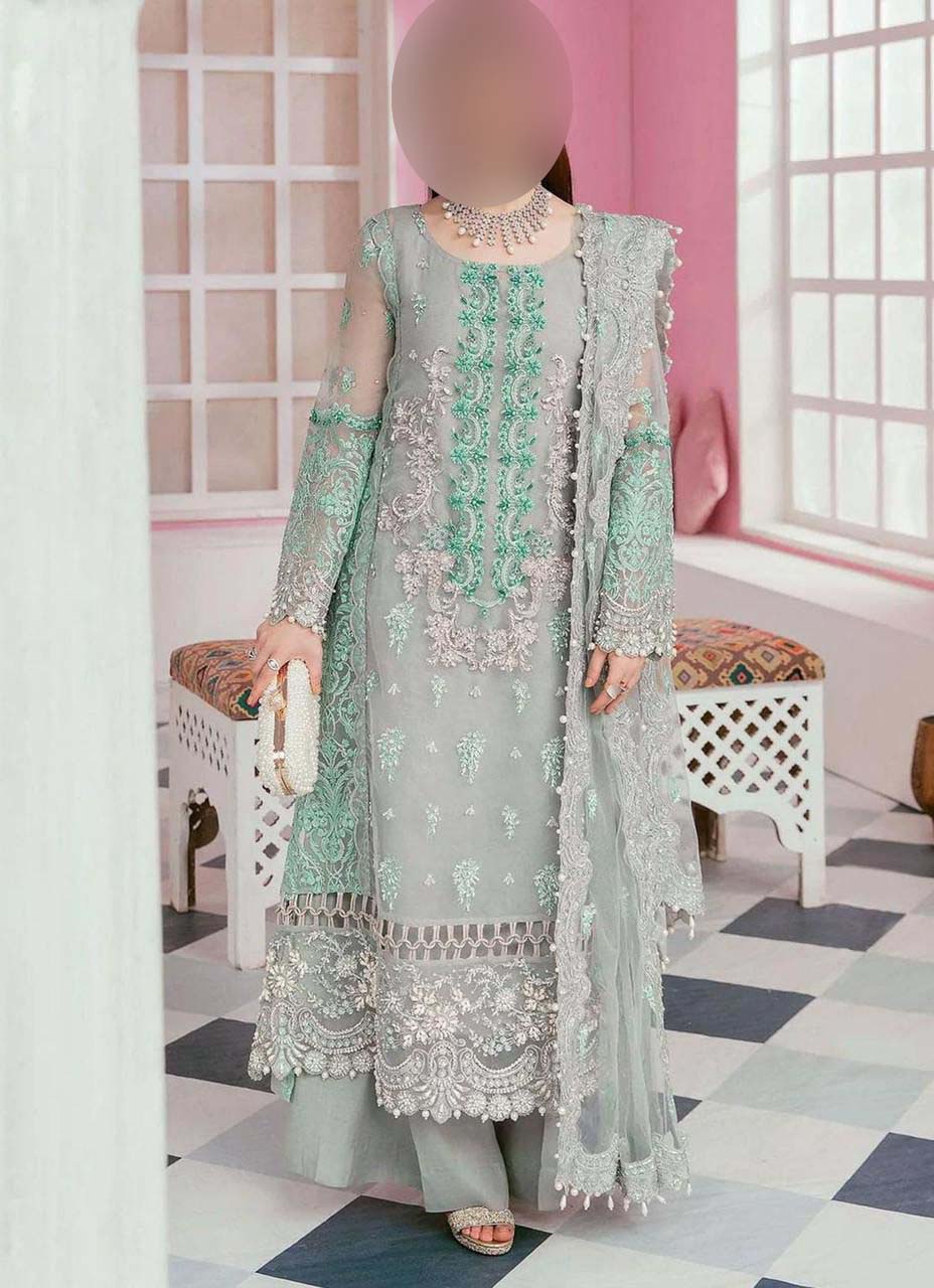 Elaaf Luxury Embroidered Organza 3-Piece & Malai Trouser Unstitched UP014