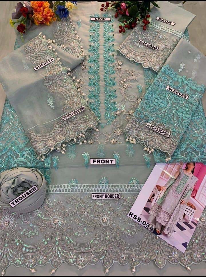 Elaaf Luxury Embroidered Organza 3-Piece & Malai Trouser Unstitched UP014