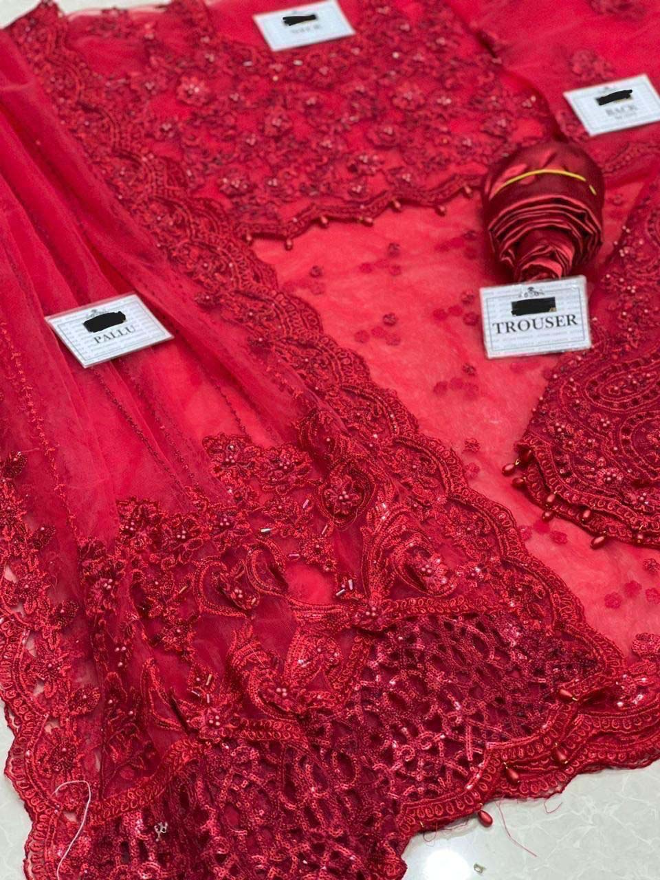 Maria B Luxury Heavy Embroidered Net Saree with Silk Petticoat UP32