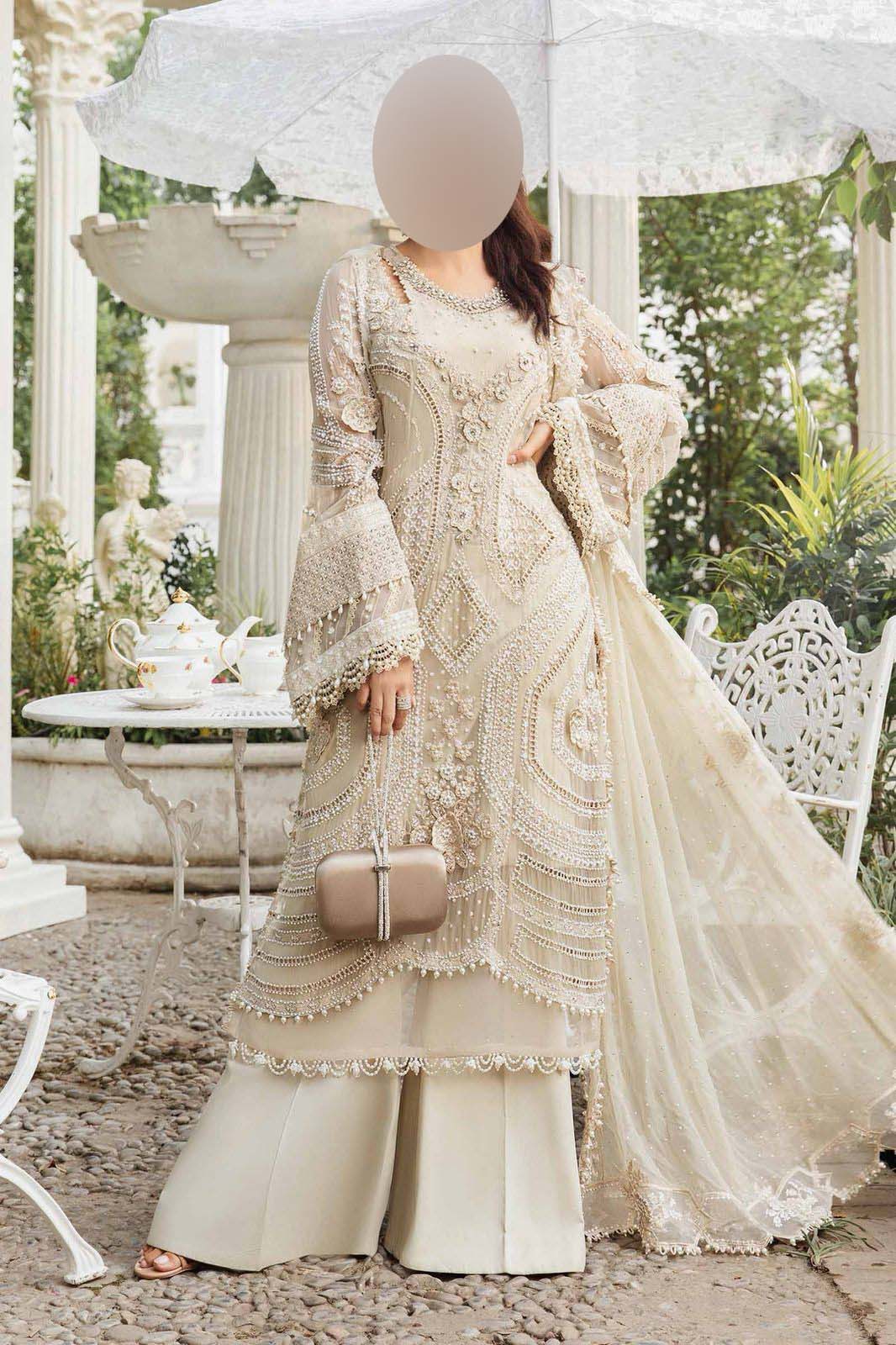 Maria B Luxury Heavy Embroidered Chiffon 3-Piece with Malai Trouser Unstitched UP60