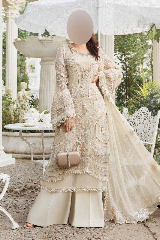Maria B Luxury Heavy Embroidered Chiffon 3-Piece with Malai Trouser Unstitched UP60