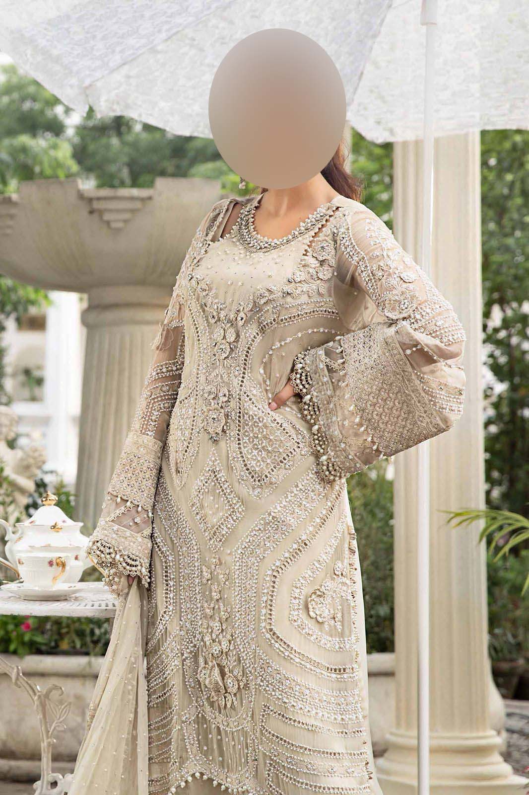 Maria B Luxury Heavy Embroidered Chiffon 3-Piece with Malai Trouser Unstitched UP60