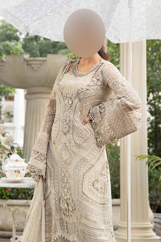 Maria B Luxury Heavy Embroidered Chiffon 3-Piece with Malai Trouser Unstitched UP60