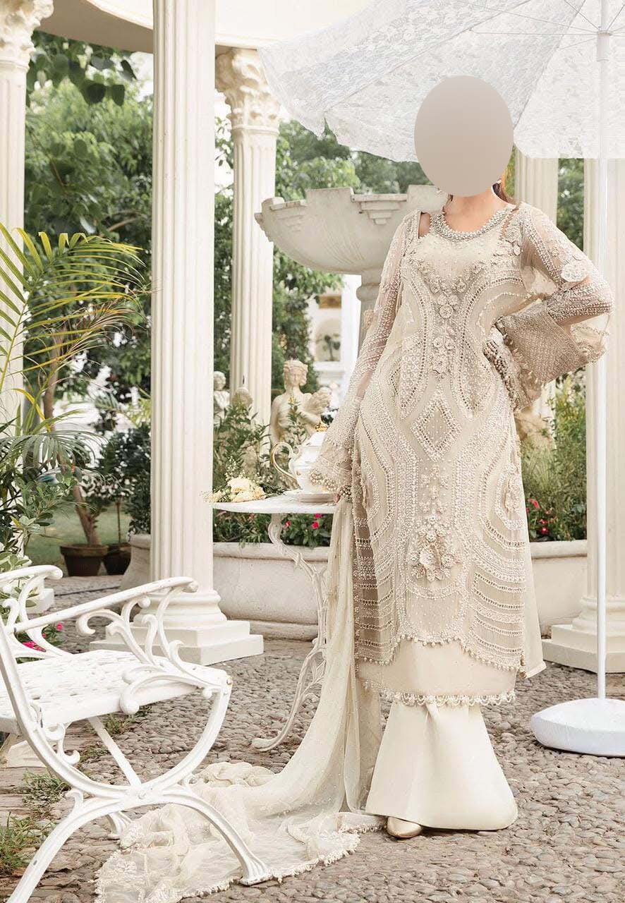 Maria B Luxury Heavy Embroidered Chiffon 3-Piece with Malai Trouser Unstitched UP60