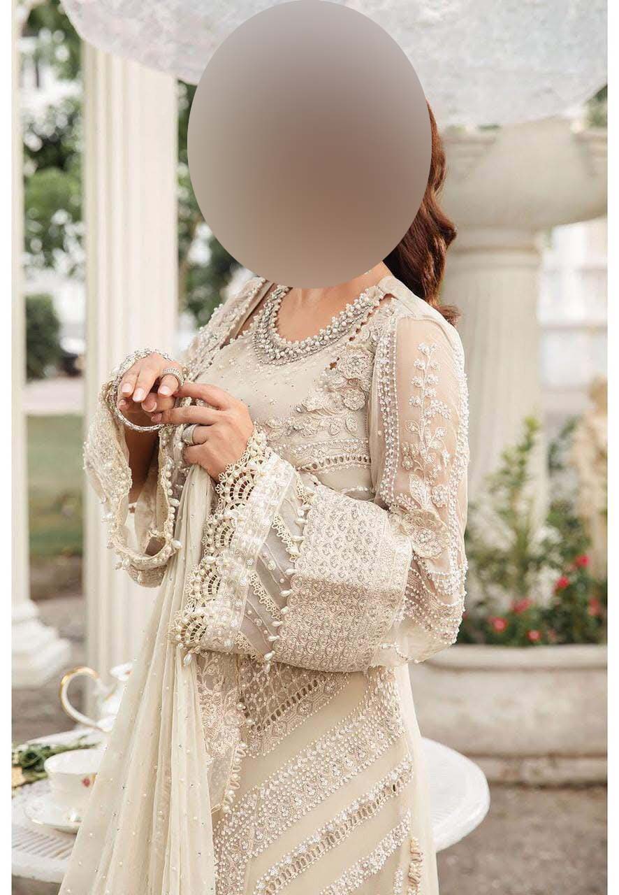 Maria B Luxury Heavy Embroidered Chiffon 3-Piece with Malai Trouser Unstitched UP60