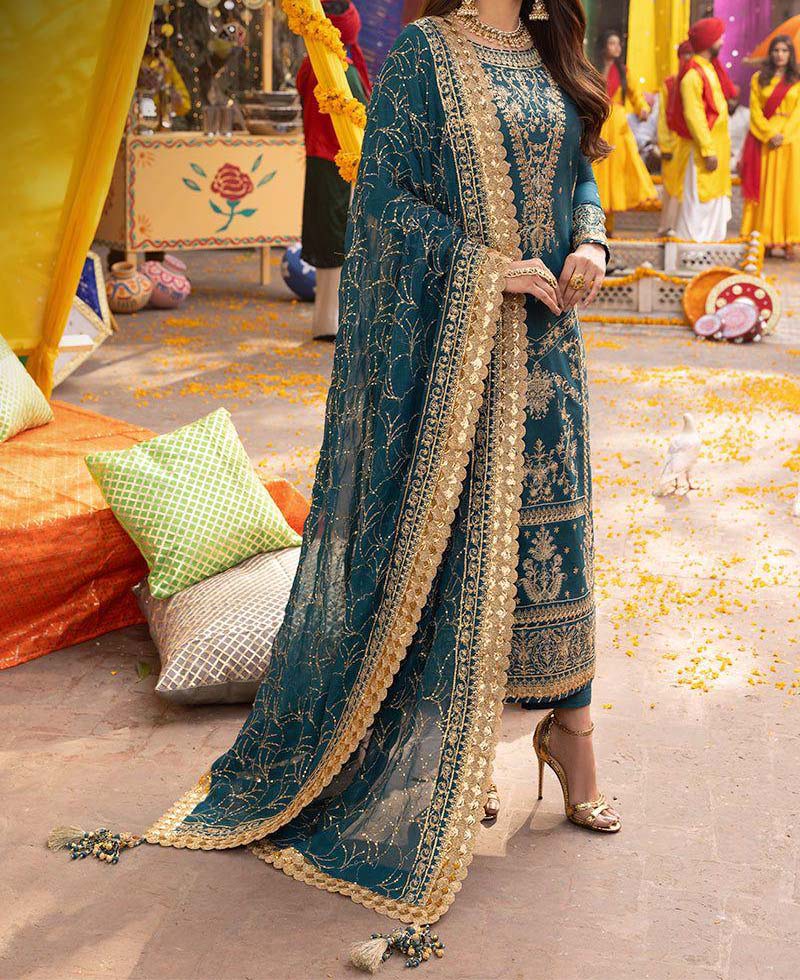 Asim Jofa Sequence Embroidered Chiffon 3-Piece with Malai Trouser Unstitched UP58