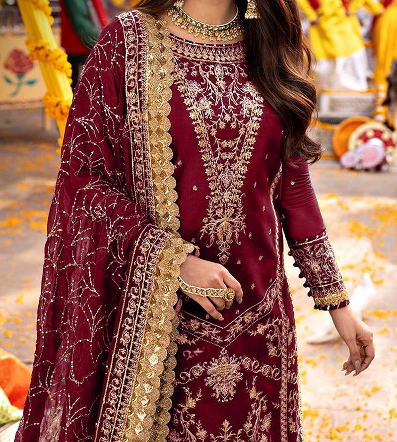 Asim Jofa Sequence Embroidered Chiffon 3-Piece with Malai Trouser Unstitched UP57