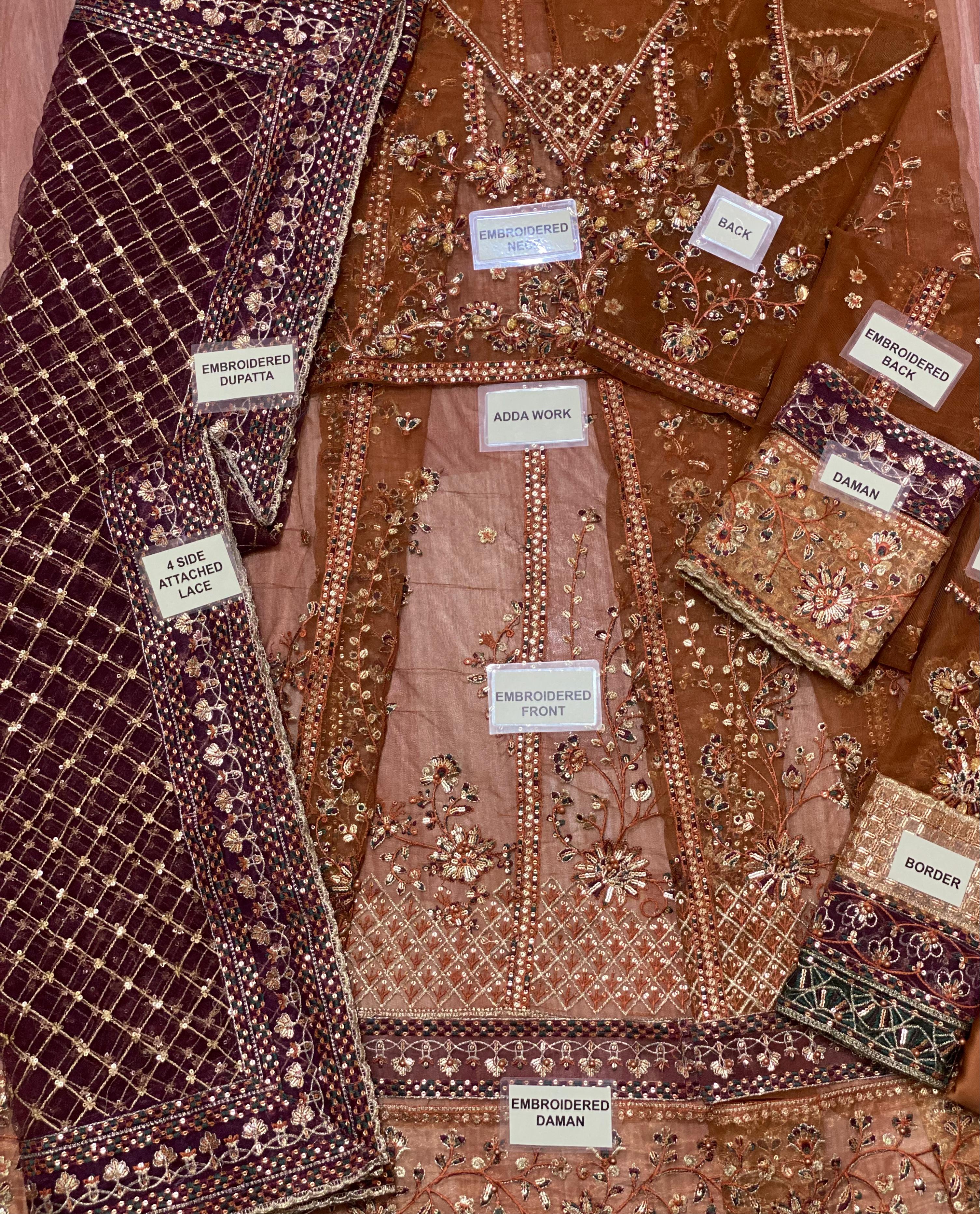 Farasha Embroidered Net Frock 3-Piece with Net Dupatta & Shamose Silk Trouser Unstitched UP65