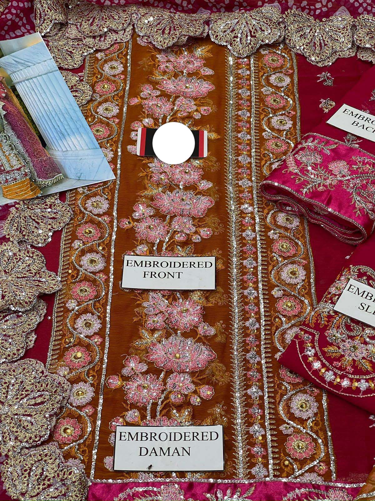Crimson Sequence & Handwork Chiffon 3-Piece with Organza Dupatta Unstitched UP90