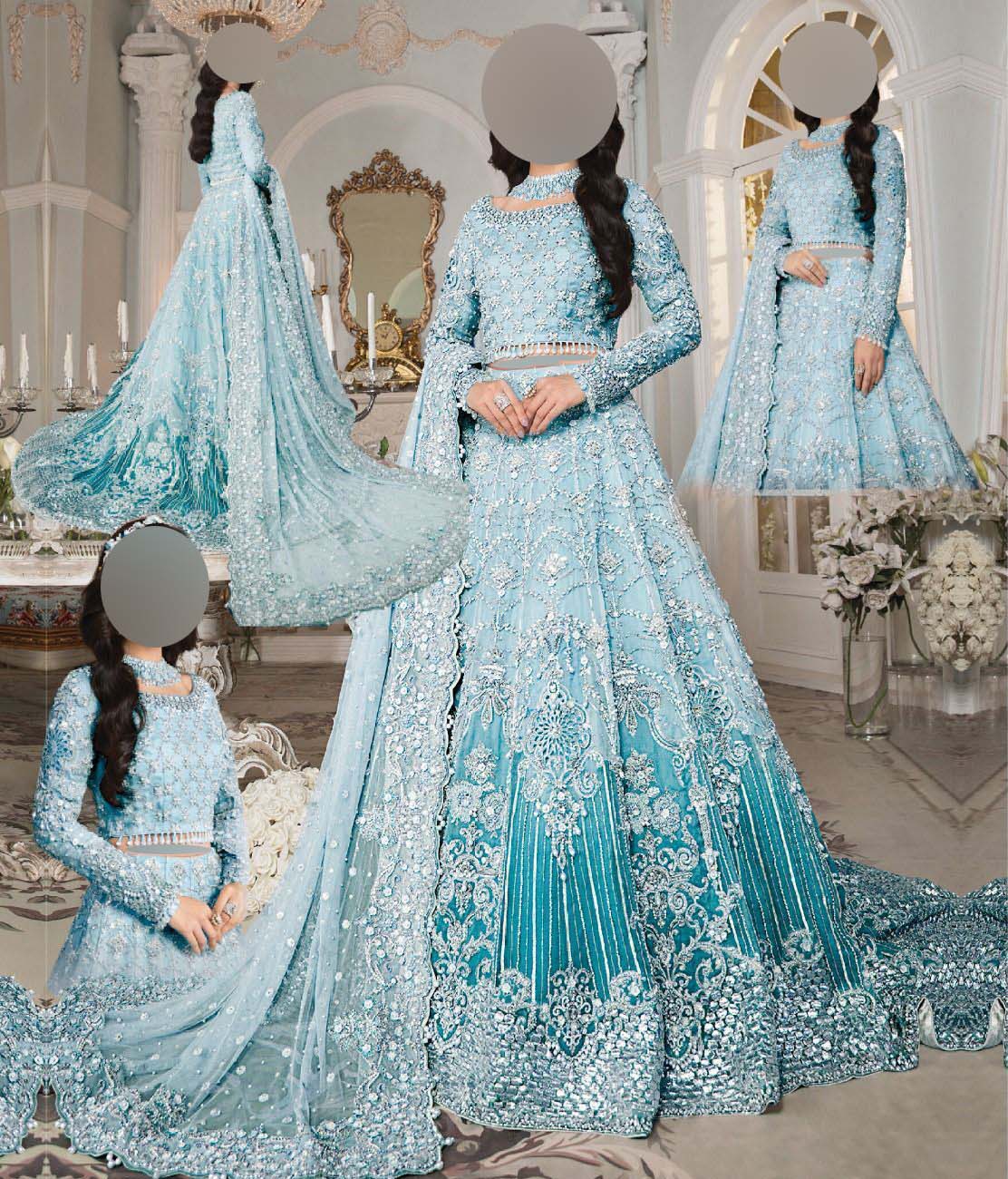 Maria B Net Frock 3-Piece with Embroidered Dupatta & Satin Silk Trouser Unstitched UP164