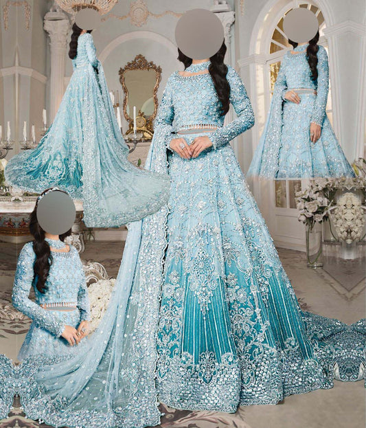 Maria B Net Frock 3-Piece with Embroidered Dupatta & Satin Silk Trouser Unstitched UP164