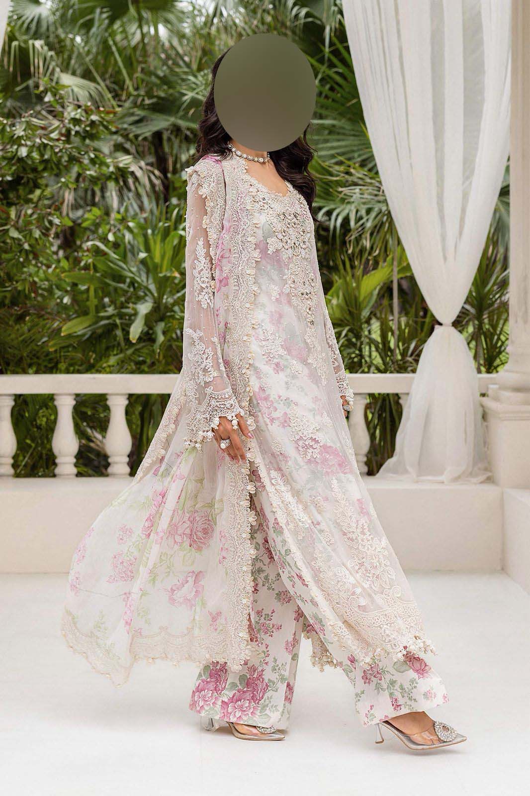 Maria B Chiffon 3-Piece with Digital Printed Dupatta & Shamoz Silk Trouser Unstitched UP165