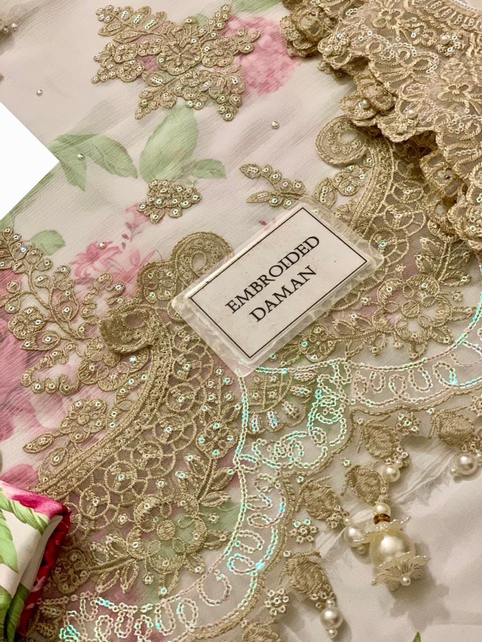 Maria B Chiffon 3-Piece with Digital Printed Dupatta & Shamoz Silk Trouser Unstitched UP165