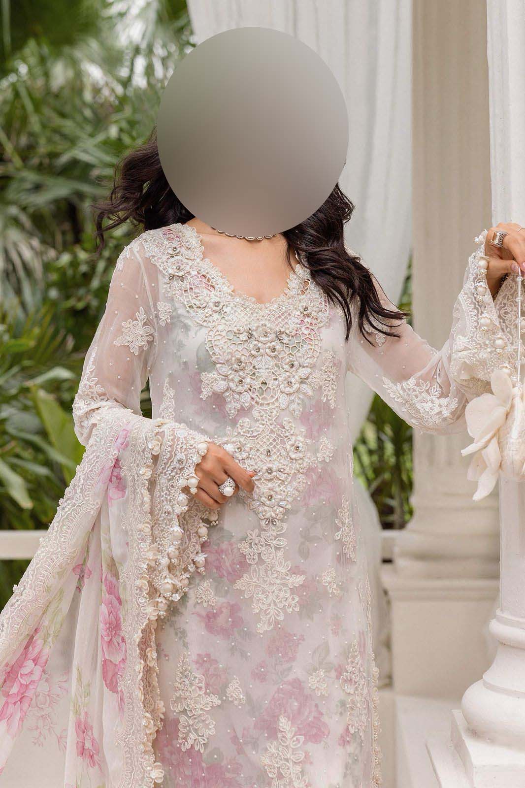 Maria B Chiffon 3-Piece with Digital Printed Dupatta & Shamoz Silk Trouser Unstitched UP165