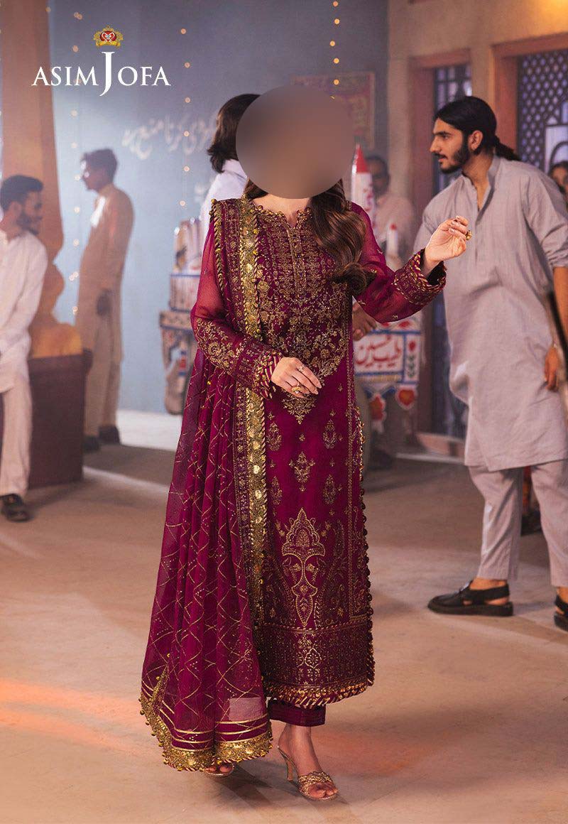 Asim Jofa Embroidered Chiffon 3-Piece with Chiffon Dupatta & Malai Trouser Unstitched UP160