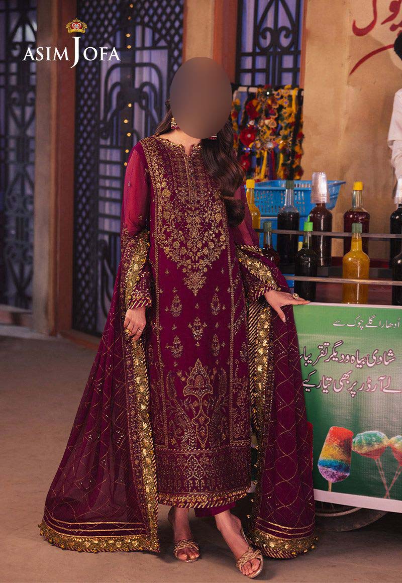 Asim Jofa Embroidered Chiffon 3-Piece with Chiffon Dupatta & Malai Trouser Unstitched UP160